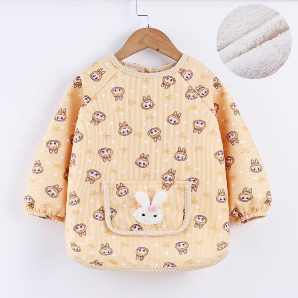 Reversible Thickened Baby Warm Smock for Autumn and Winter - Long Sleeve Anti-dirty Apron for Kids