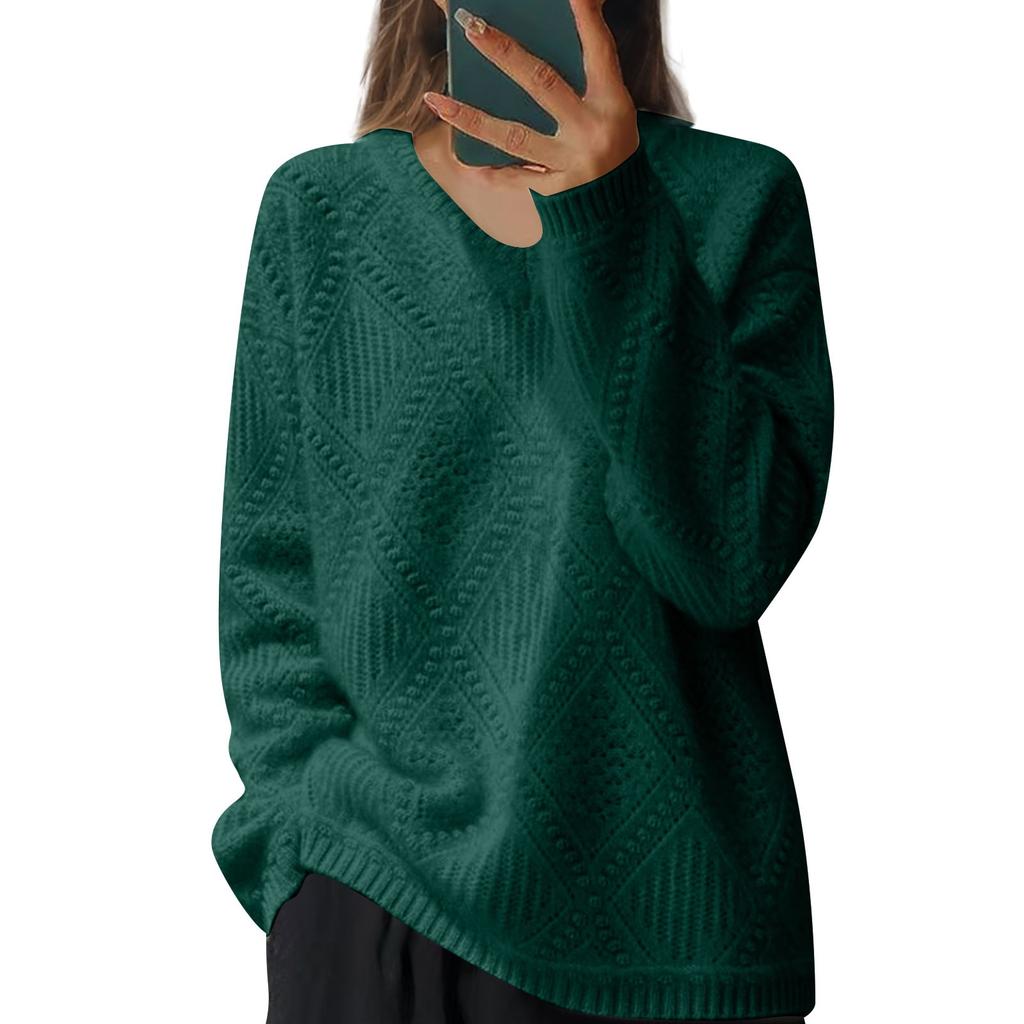 Dámský módní pletený svetr s výstřihem do V, jednobarevný, pulovr, ležérní svetr