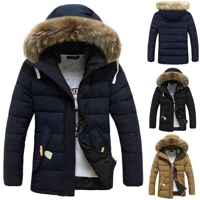 Luxurious Faux Fur Hooded Mens Parka Padded Lined Winter Jacket Warm Coat