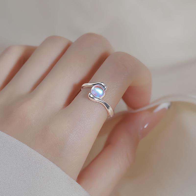 Elliptical Moonstone Ring Light Luxury Adjustable Pinky Ring for Women Minimalist