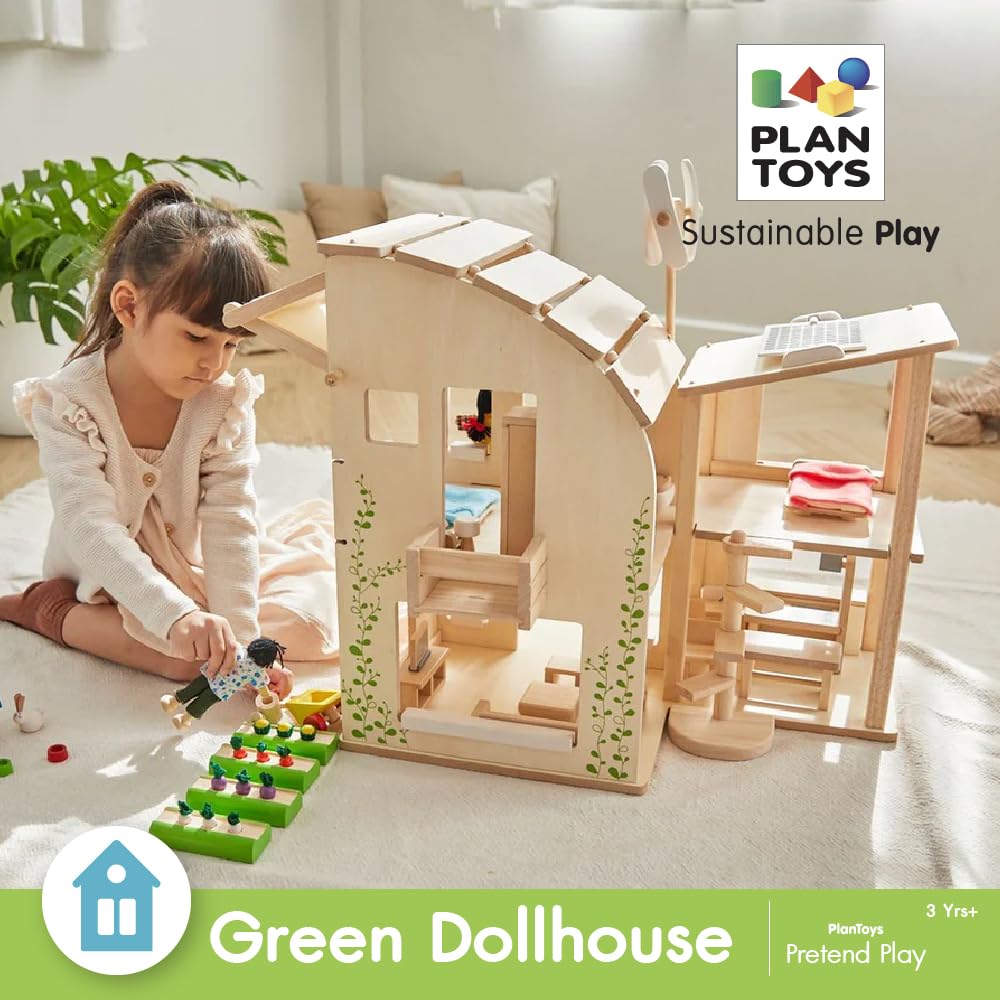 PLANTOYS 7156 Green Dollhouse with Furniture