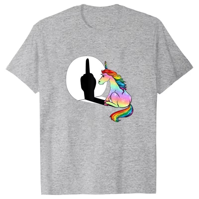 2025 Summer Fashion New Unicorn Middle Finger Tshirt Women Unisex Tshirt Street Tshirt Anime Clothing for All Four Seasons Simple