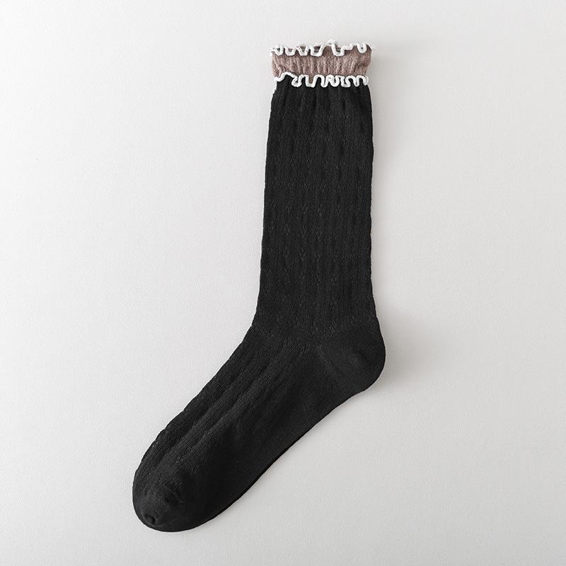 Solid-color Spring and Autumn Anti-odor Socks, Women's Mid-calf Socks, Short Socks, Simple Perforated Mesh Women's Socks