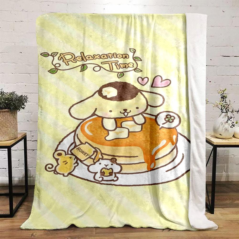Cute animals with a pancake, honey, and "Relaxation Time" text above. for all seasons blanket lunch break throw gift