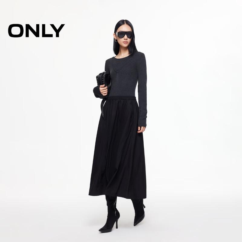 ONLY Women's 2025 Winter Faux Two-Piece Round Neck Long Sleeve A-Line Dress