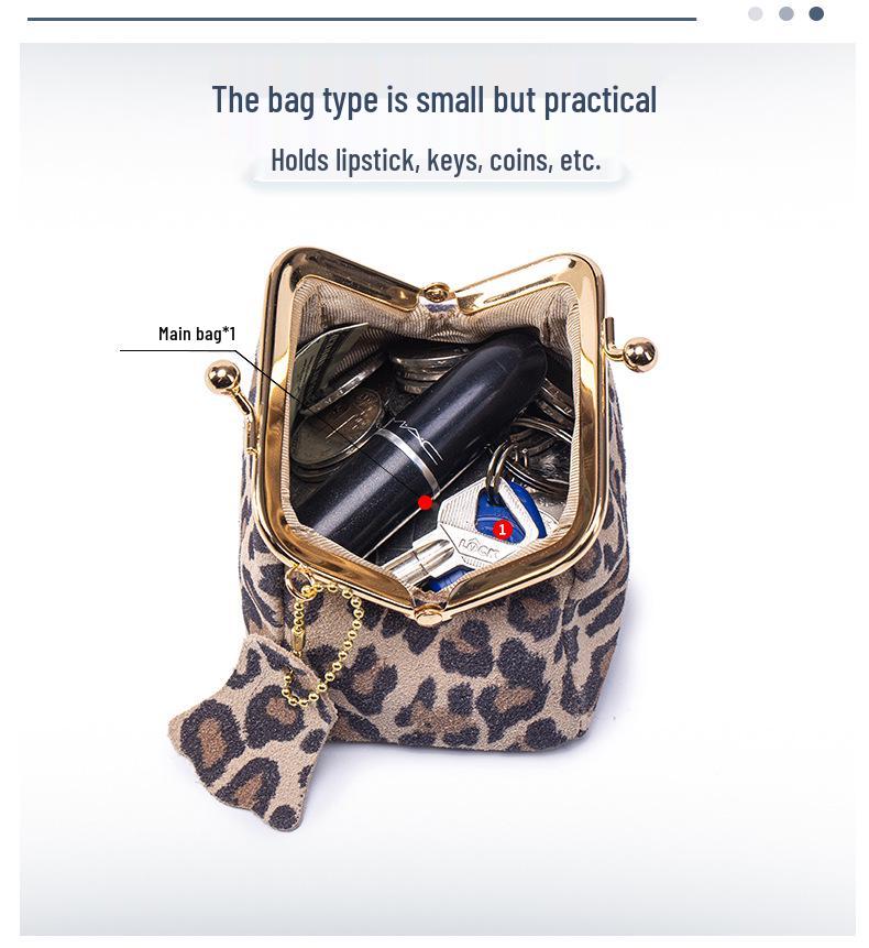 Genuine Leather Leopard Print Mini Coin Purse - Soft Cowhide Multifunctional Change Holder for Women