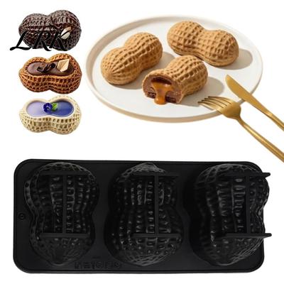 Versatile Kitchen Dessert Mold Peanut Shaped Silicone Baking Mold, with 3 Cavity, Flexible Non-stick Heat Resistant Tool Tray, for DIY Chocolate
