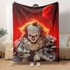 1pc Clown,Red Balloon,Horror Printed Flannel Blanket, Super Soft Plush Bed Cover, Four Seasons Quilt for Sofa, Bed, Office,28
