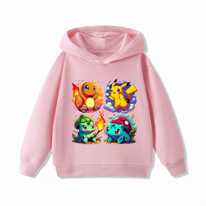 Potdemiel Cute Pikachu Children's Hoodie, Boys' and Girls' Clothing, Autumn and Winter Warm Children's Hooded Sweatshirt
