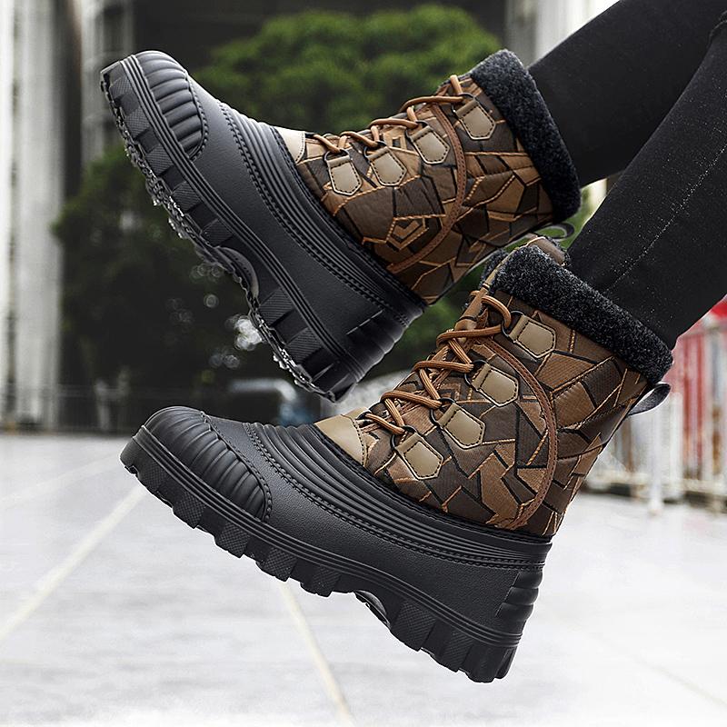 Men's Winter Warm Snow Boots Camouflage Hiking Boots Outdoor knee High Duck Boots Climbing Boots Waterproof  Plus Size