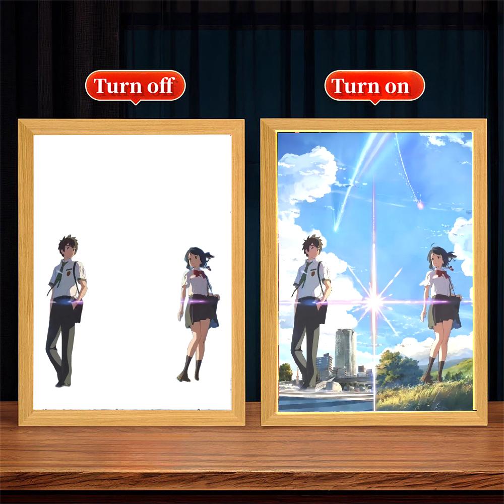 Your Name Light Painting Anime Night Light Photo Frame Cartoon Led Lights Bedroom Home Decor Ramadan 2025 Friend Gift Moon Lamp