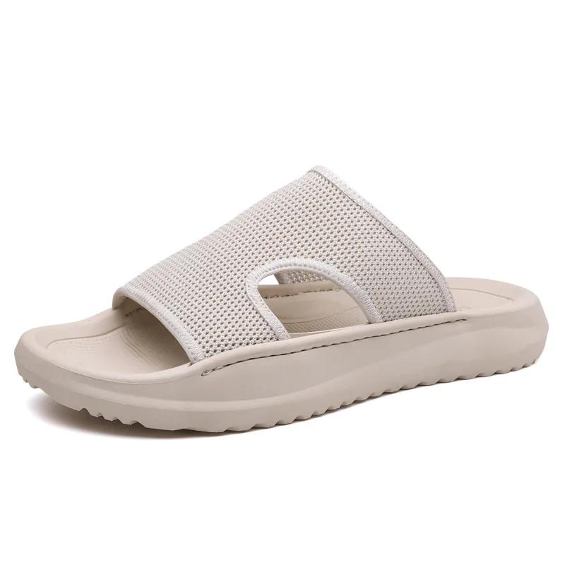 Summer Men Shoes Fashion Slippers Mesh Upper Casual Slides Comfortable Thick-soled Beach Shoes