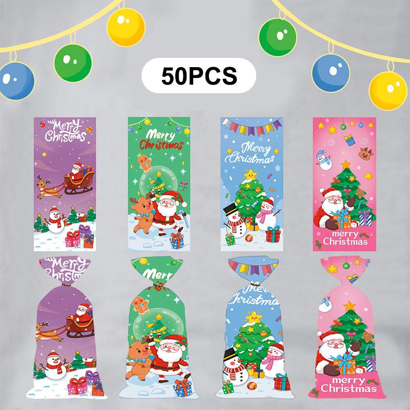 50 Buc Pungi de Ambalare pentru Fursecuri de Crăciun cu Legături din Panglică Crăciun Petrecere Surpriză Pungă Bomboane Festival Cadou Imprimare Crăciun