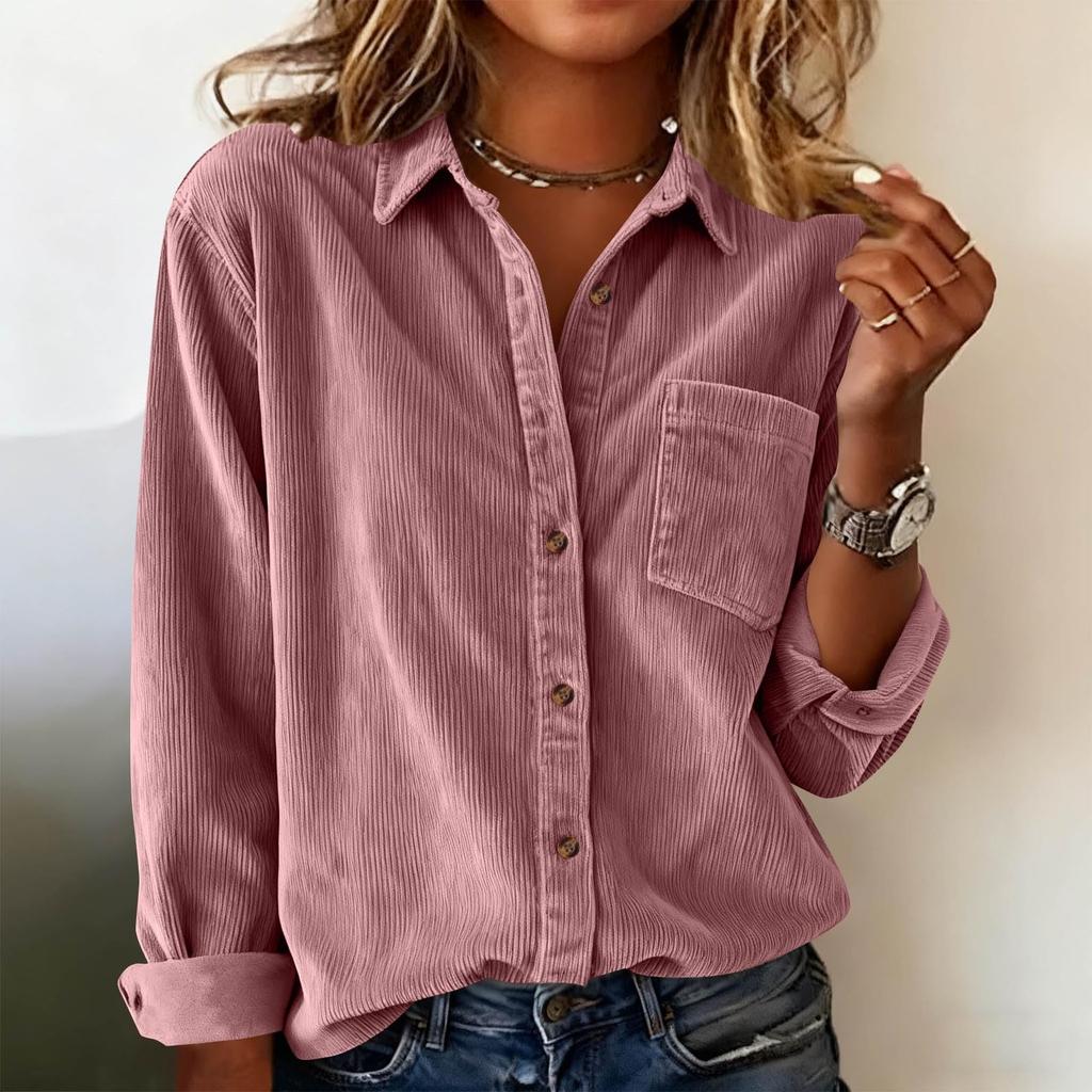 Women's Fashionable Oversized Collar Long-Sleeve Corduroy Casual Thick Shirt Jacket