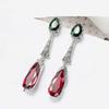 Fashion  Silver Needle Waterdrop Blue Red Zircon Long Earring For Women Wedding  Girl Gift Pendientes Oorbellen