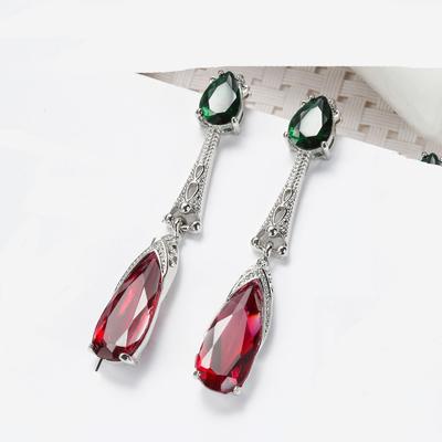 Moda Orecchino Lungo con Zircone Blu Rosso a Forma di Goccia e Ago d'Argento per Donna Matrimonio Regalo per Ragazza Pendientes Oorbellen
