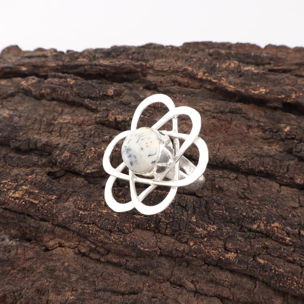 Dendritopal Ring Edelsteinschmuck, 925 Massiv Sterlingsilber Ring, Handgefertigter Schmuck Geburtssteinring, Geschenk für Sie