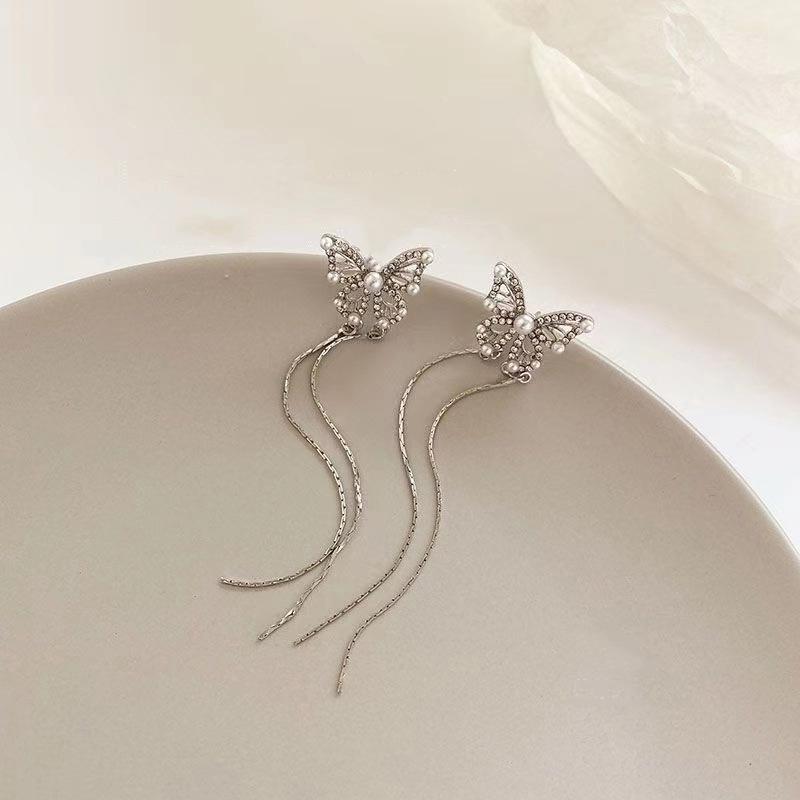 Fashion Butterfly Tassel Long Earrings For Women Girls Elegant Crystal Jewelry Ear Rings Lady Earrings Gift