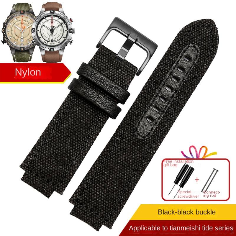 Sports canvas Watchband cowhide bottom For TIMEX T2N720 T2N721 TW2R55500 24*16mm Army green brown Men's Watch Strap Bracelet