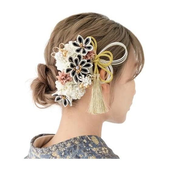 SOUBIEN Hair Accessory Set for Coming-of-Age Ceremony, Graduation, Kimono - Mizuhiki, Tsumami Zaiku, Cherry Blossoms, Chrysanthemums, Kumihimo,