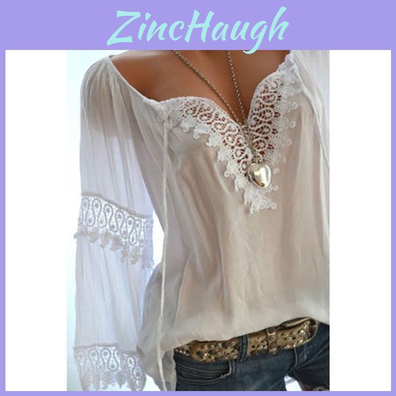 V Sexy Women Neck Long Sleeve Lace Up Shirt Casual Blouse Top Lady Loose Shirt T