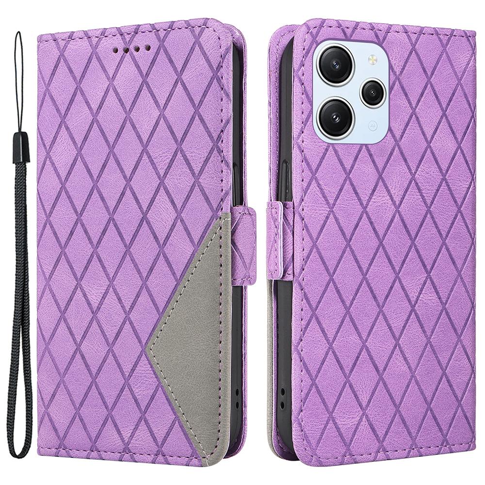 

Для Xiaomi Redmi 12 4G Чехол из сращенной кожи с защитой от падения, ромбовидным тиснением, кошельком и подставкой Light Purple