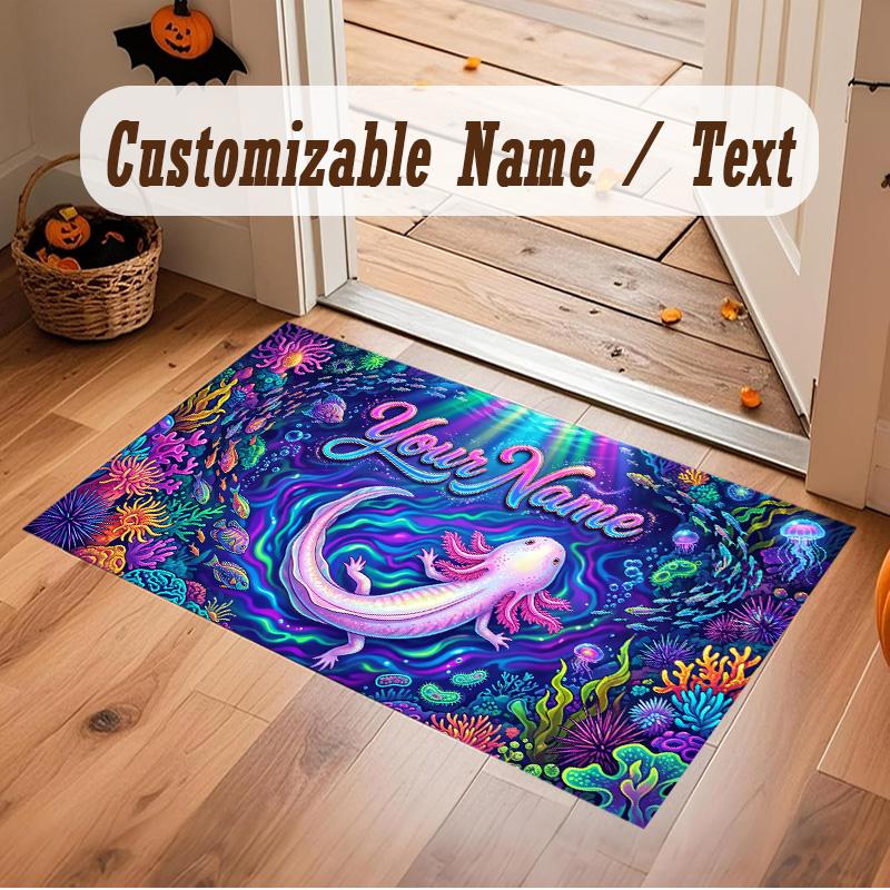Underwater Fish Theme Soft Crystal Velvet Rug Custom Name & Text Print Non Slip Floor Rug for Bedroom Living Room