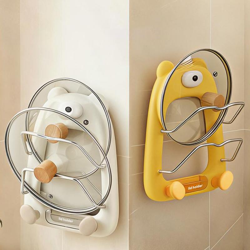 Pot Lids Holder For Cabinet Door Or Wall, 2-Tier Lids And Pans Organizer, Wall Mount No Drilling Adhesive Pot Lid Rack