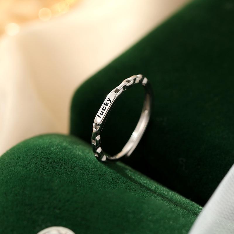 Banyan Tree S925 Silver Open Buckle Ring with English Letter Design for Women
