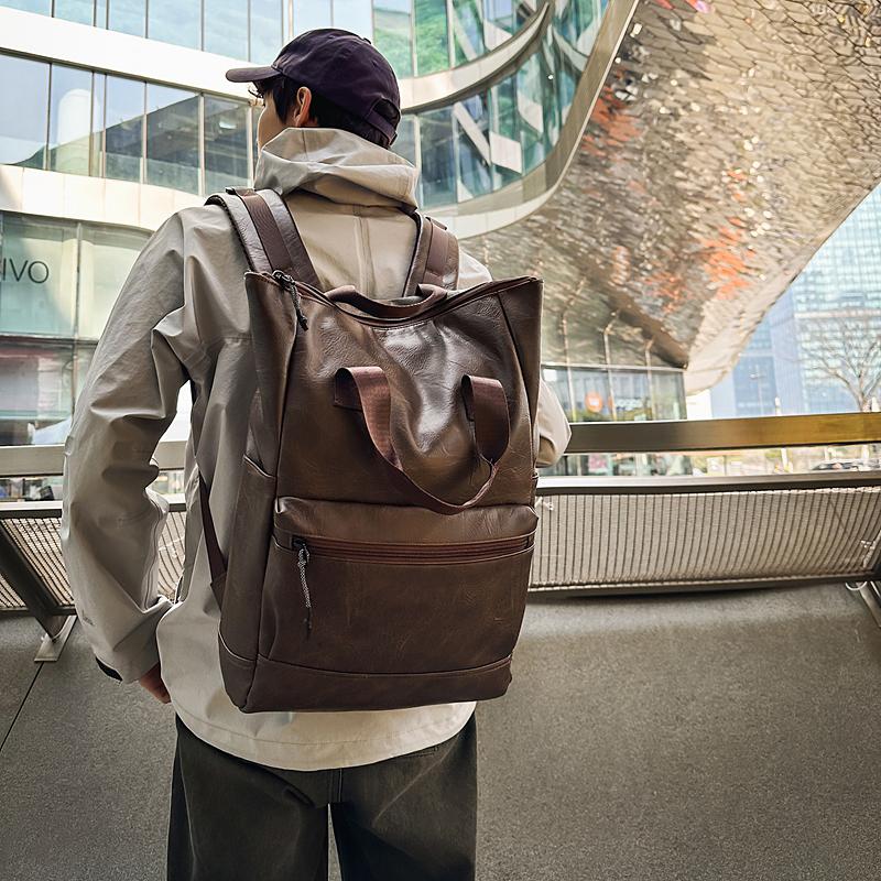 PU Backpack Men's Laptop Backpack Student Travel Commuter Bag