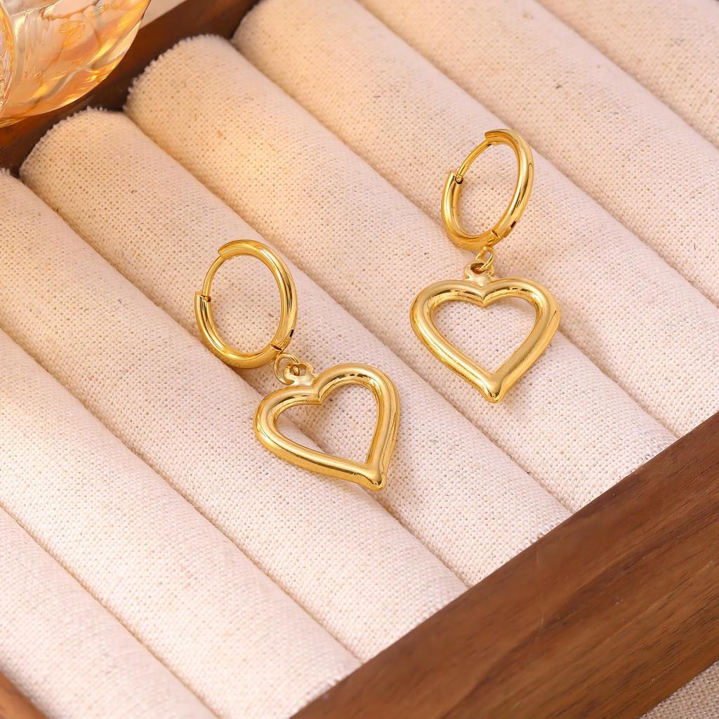 Elegant Smooth Line Heart Stud Earrings for Women - Stainless Steel Pendant Jewelry