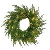 Pre-Lit Artificial Christmas Wreath,  Artificial Christmas Garland For Front Door With Red Bow, Cones, Red Berries,  LED Lights For Christmas Deco