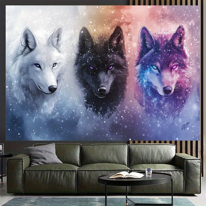 

Three Wolves of the Sky Digital printing polyester wall tapestry suitable for use in living rooms bedrooms offices bars party 74x94cm(29x37in)