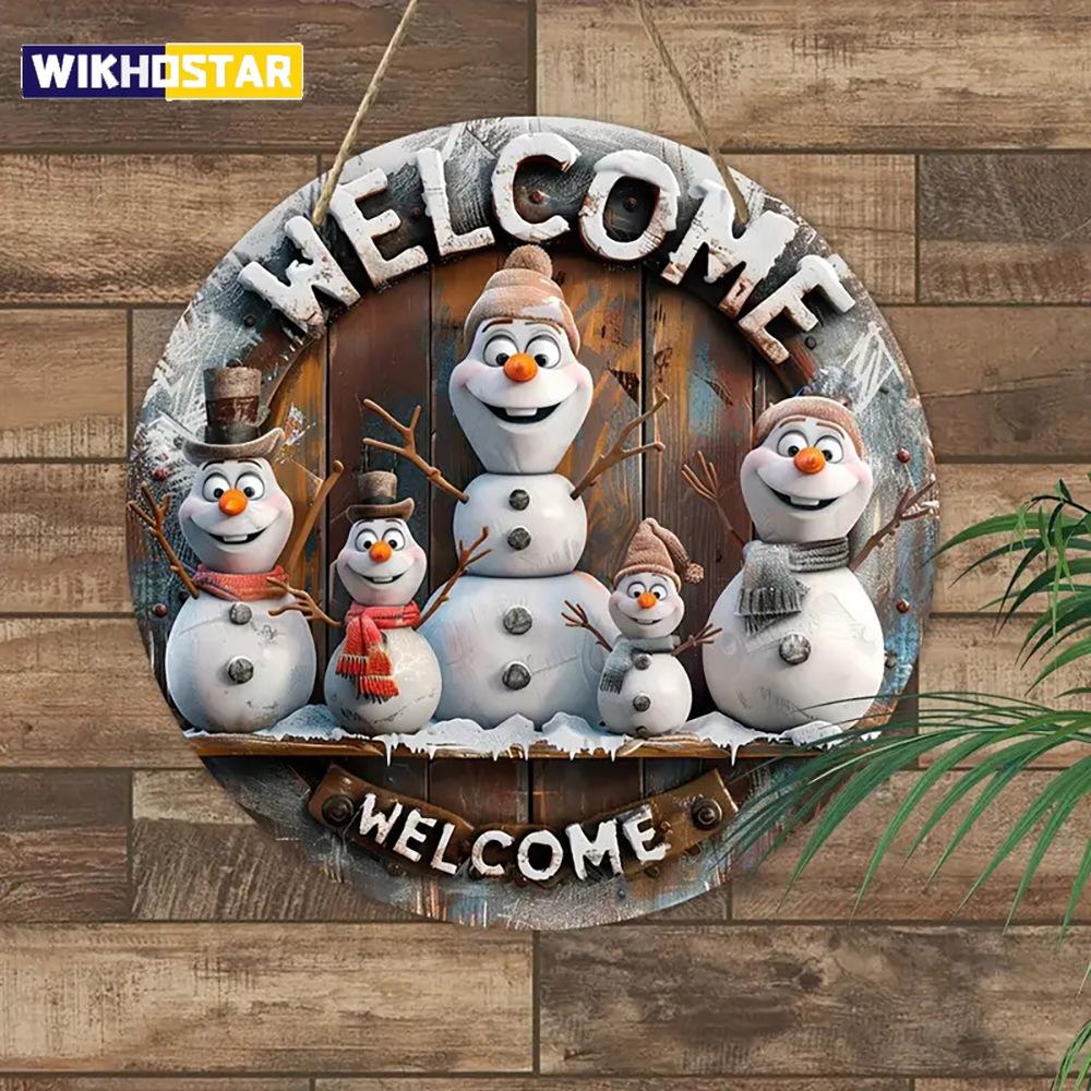 Vintage Snowman Welcome Sign - 20cm X 20cm Wooden Holiday Season Decor for Front Door, Room Aesthetics & Holiday Parties - Perf