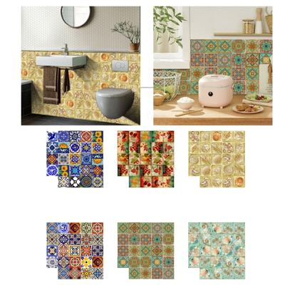 24pcs Tile Stickers Antique Porcelain Pattern Wall Decals Waterproof Removable Wallpapers Kitchen Bathroom Art Murals