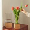Wooden Base Acrylic Flowers Vase Transparent Light Luxury Vase Simple Hydroponic Vase  Living Room