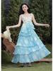 Women's Summer Ruffle Lace Patchwork Strappy Skirt Set