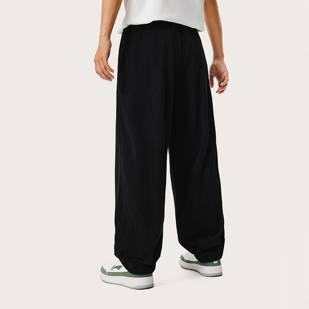 Li Ning Sports Lifestyle Series Solid Color Loose Mid Waist Knitted Sports Pants Men Bottoms Black AKXU525-3