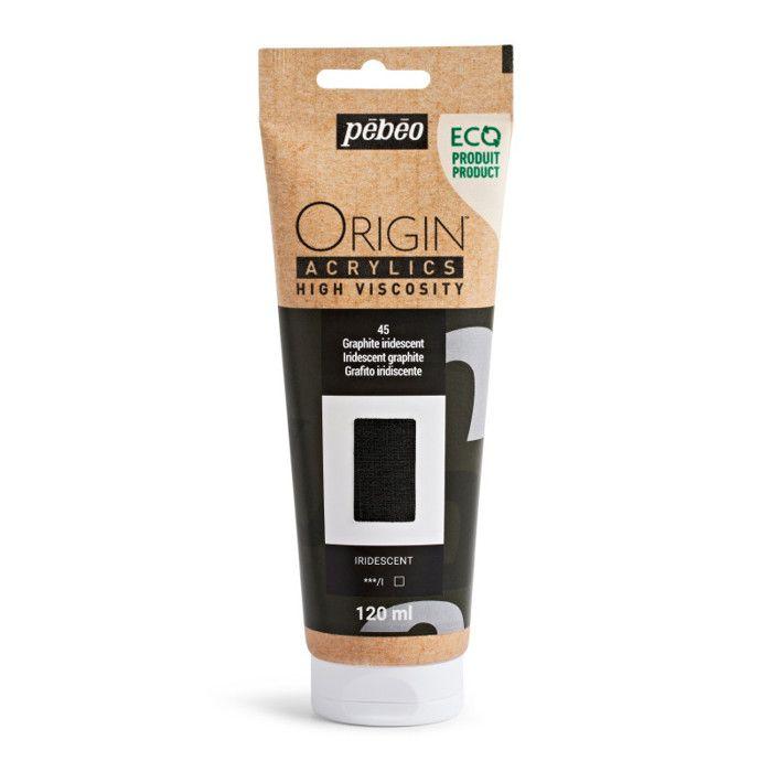Peinture acrylique - Graphite iridescent - 45 - Haute viscosité - Pébéo - Origin acrylics - 120ml