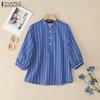 ZANZEA Women Casual Stand Collar Loose 3/4 Sleeve Stripe Blouse