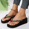 Fashion Fashion Rhinestone Platform Flip Flops for Women 2025 Summer Clip Toe Wedge Sandals Woman Thick Bottom Non Slip Beach Slippers
