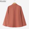 ZANZEA Women Turn Down Collar Solid Color Loose Long Sleeve Blouse