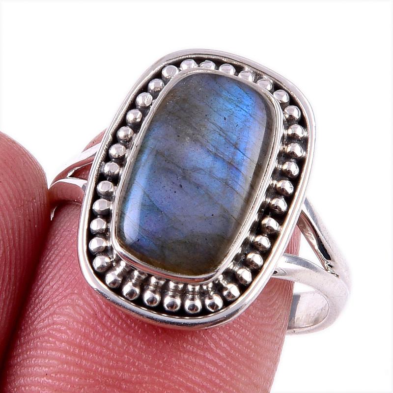 

Natural Labradorite Gemstone 925 Solid Sterling Silver Jewelry Ring Size 9 E7w19
