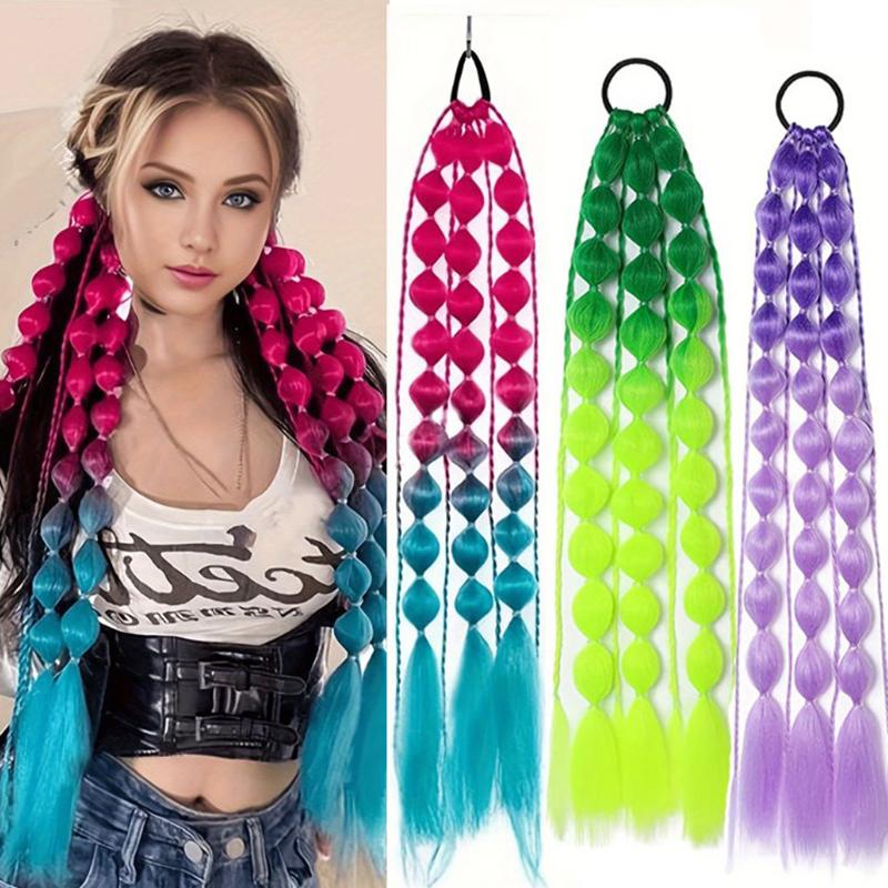 1Pcs Synthetic Wig Lantern Bubble Ponytail Multicolour Fake Braid  Girl Street Photo Modeling Lantern Long Braid