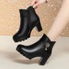 Women's Waterproof Chunky Heel Ankle Boots with Fleece Lining, Perfect for Autumn and Winter.