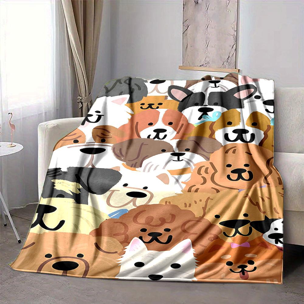 1pc Dogs Puppies Blanket, Lightweight Flannel Throw Blanket for Sofa, Bed, Travel, Camping, Living Room, Office, Couch052
