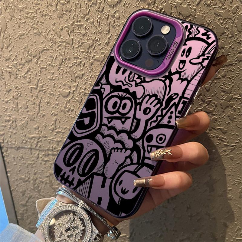 Super Cool Black Graffiti Anti-fall Phone Case for iPhone 16 15 14 13 12 11 Pro Max X XS Max XR 7 8 16 Plus SE2 Matte Hard Cover