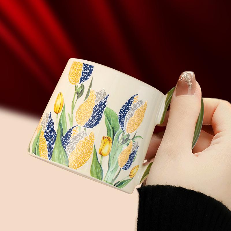 French-Inspired Tulip Tea & Coffee Ceramic Cup and Saucer Gift Set