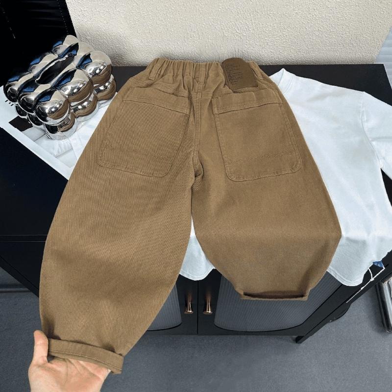 Korean Autumn Children Boys Pants Solid Color Pocket Kid Baby Boys Long Pants Elastic Waist Toddler Boys Cargo Pants 150 хаки