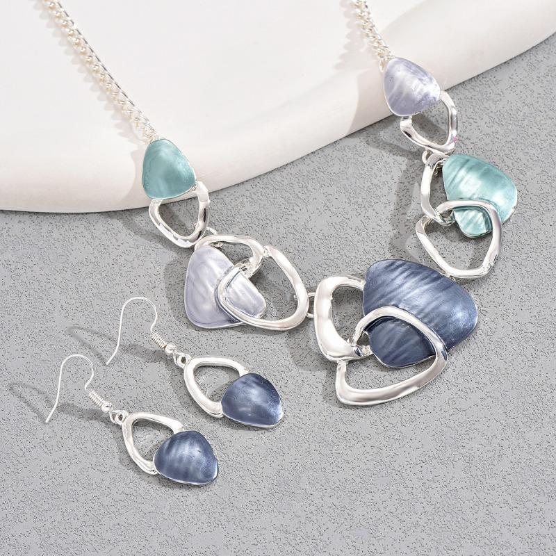 LENNIK New Hot Selling Round Oil Dripping Necklace Earring Set with High-end Feel, Irregular Design Earrings, Collarbone Chain